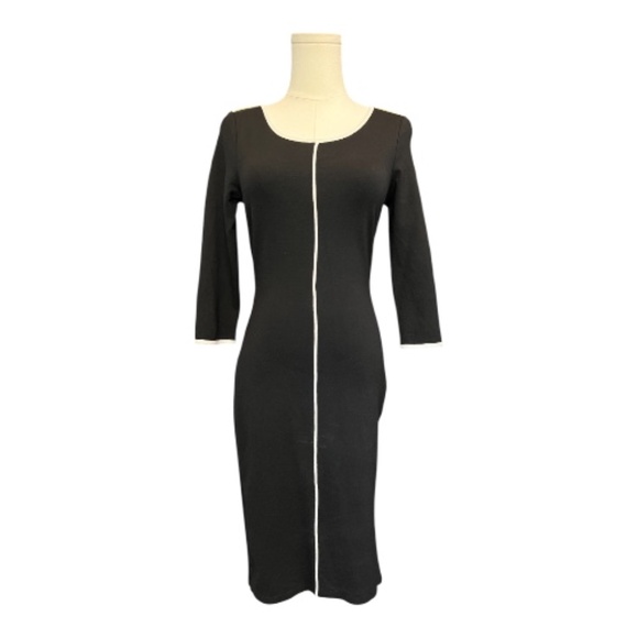 🖤🤍 EUC VENUS Black Knit Bodycon Dress with White Piping | Sz XS - Picture 1 of 5